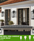 Hella Bright 16-Inch Outdoor Wall Lanterns, Rugged 2-Pack Exterior House Lights featuring thick clear glass shades near doorways.