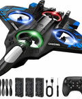 Foam Remote Control Airplane For Kids And Adults Newbie Friendly Fighter Jet RC Plane With Light shown with accessories.