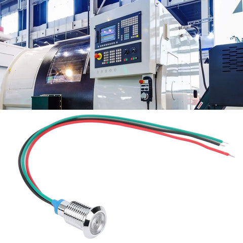 10mm Round LED Indicator Lights With Common Cathode, Dual Color Red And Green, shown with CNC machine panel, pre-wired for 3-6V use