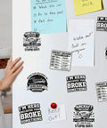 12 Piece Aircraft Mechanic Stickers Pack Dope Aviation Decals For Planes And Maintenance Techs on a fridge with notes