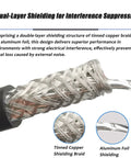 Dual Shielded Twisted Pair Cable For Industrial Automation, EMI Resistant Signal Wire In 20/22/18/16/24 AWG, PVC Jacket, 100 Ft Length, 2 Or 4 Conductor Pure Copper Wire For Flexible Communication And Control showing tinned copper braid and aluminum foil shielding