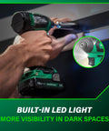 18V MultiVolt Brushless Drill And Impact Driver Combo Kit in use with built-in LED light for visibility in dark spaces