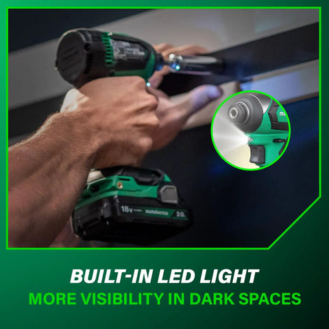 18V MultiVolt Brushless Drill And Impact Driver Combo Kit in use with built-in LED light for visibility in dark spaces