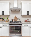 Matte Black Cabinet Pulls 4 Inch With Two Size Options Pack Of 10 Kitchen Cabinet Hardware installed on white kitchen cabinets
