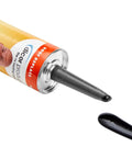 Self Leveling Lap Sealant For Horizontal Surfaces Black 10.3 Oz HAPS Free shown with nozzle and dispensed sealant