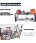 Go-To Heavy Duty Carbon Steel Sports Equipment Storage Cart with 2 Baskets and 2 Locking Wheels. Mesh bins with balls.