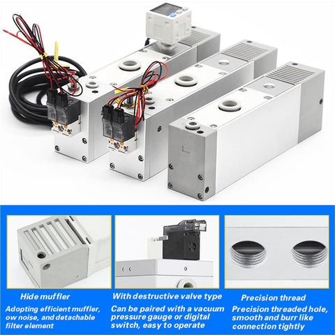 Multi Stage High Vacuum Generator With Big Flow And Strong Suction For Industrial Use Heavy Duty Performance ZL112 K15 25LDD ZL212GN DN ZL112 K25LZD GN Color shown with multiple units, precision threads, and valve details.