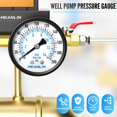 Well Pump Pressure Gauge 0-200 Psi, One Quarter Inch NPT, 2 Inch Dial Face, Back Mount for Air Compressor Regulator