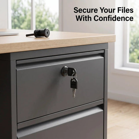 2 Pack Heavy Duty 3 Way Linkage File Cabinet Locks With Keys securing office desk storage, cam and cylinder lock visible