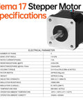 5 Pack Nema 17 Stepper Motors 2 Phase 1.8 Degree High Torque Bipolar 0.41 Nm 58 Oz In 40 mm Body Specifications Chart