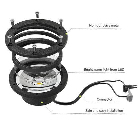 Lit Low Voltage Well Lights 4W LED Outdoor Landscape Lighting 12V In Ground Well Light 200 Lumen Warm White 2800K Exploded View