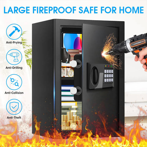 3.3 Cu Ft Fireproof Home Safe With Waterproof Seal Digital Keypad Lock Spare Keys Anti Theft Security Safe open with drill