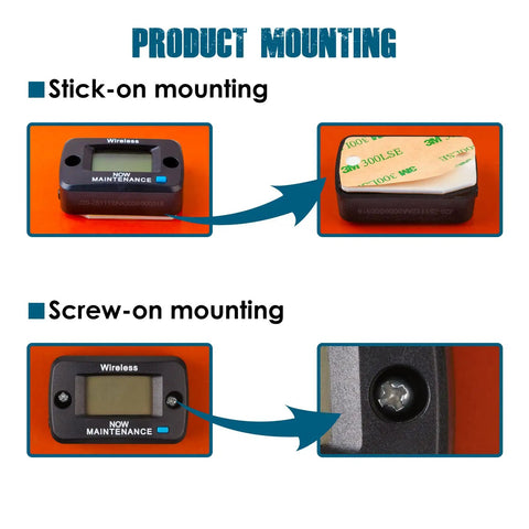 Digital Vibration Activated Hour Meter Gauge For Engine Hours Tracking And Maintenance Scheduling Keeps Tabs On Total And Run Time With Resettable Previous Hours Five Independent Maintenance Channels stick-on and screw-on mounting