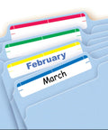 Foolproof Easy Peel File Folder Labels On 4X6 Sheets, Assorted Color Coded Tabs For Smart Office Organization, Print Or Handwrite, 252 Count Bulk Pack To Keep Paperwork Neat And Sort Files Swift, showing labeled folder tabs for months.
