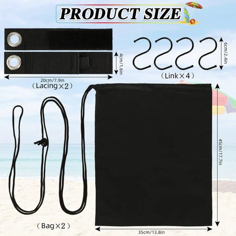 2 Pack Large Beach Umbrella Sand Bags Heavy Duty Waterproof Counterweights with straps and S hooks for secure outdoor shade
