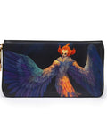 Colorful artistic clutch wallet featuring a mythical bird design, perfect for stylish organization.