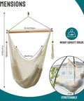 Dimensions of Caribbean Style Hammock Chair With Spreader Bar, XL Rope Hanging Chair For Indoor Outdoor Use, 300 Lb Weight Capacity