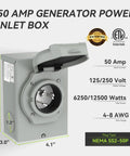 Pre Drilled 50 Amp Generator Inlet Box With Nema Ss2 50P Socket for fast wall hookups and no sweat wiring, showing the socket.