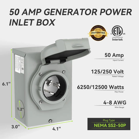 Pre Drilled 50 Amp Generator Inlet Box With Nema Ss2 50P Socket for fast wall hookups and no sweat wiring, showing the socket.