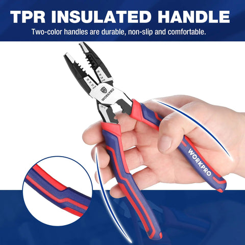 6 In 1 Lineman Pliers With Wire Cutter And Stripper 8 Inch Multipurpose Pliers held in hand showcasing TPR insulated handle