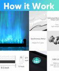 How Kinetic LED Ocean Wave Projector Light For Room Mood And Ambient Glow works with CREE LEDs, glass cylinder, dimensions and motor details.