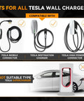 Tesla To SAE J1772 EV Charging Adapter Black 48A 250V AC Universal Fit For High Powered Wall Connectors with charger compatibility.