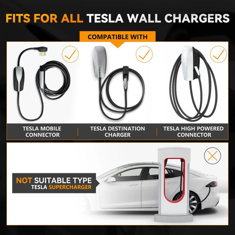 Tesla To SAE J1772 EV Charging Adapter Black 48A 250V AC Universal Fit For High Powered Wall Connectors with charger compatibility.