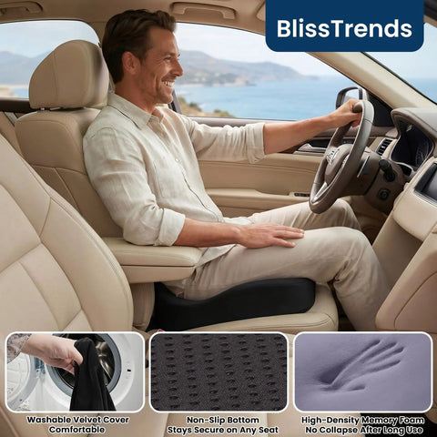 Kick Sciatica To The Curb With This Ergonomic Memory Foam Seat Cushion For Office Chair And Car Seat Featuring Tailbone Pain Relief, non-slip cover and high-density foam.