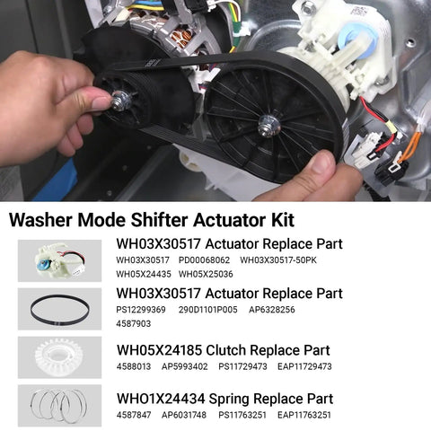 Washer Shift Actuator and Washing Machine Clutch Replacement Kit for GE GTW335ASN2WW GTW465ASN2WW GTW500ASN1WS GTW540ASP1WS with belt installed
