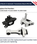 Engine Mounts And Automatic Transmission Mounts Three Piece Set For Hyundai Elantra 2021 2022 2023 2.0L Includes Trans Mount Bracket Side Mount And Torque Arm Built To Last Rock Solid. Black and silver 3-piece engine and transmission mount set with replacement part numbers.