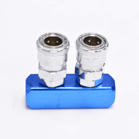 1/2 Inch Air Hose Inline Manifold Block Splitter With 5 Ports And 2 Ways, Pneumatic Air Compressor Fitting, Anodized Aluminum Body