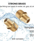 Solid Brass 3/8 Inch NPT Male To 1/4 Inch NPT Male Reducing Hex Nipples Connector MNPT To MNPT 2 Piece Set in water with temperature rating