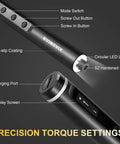 Compact 76 In 1 USB Charged Electric Screwdriver Kit showing buttons, LED light, and charging port features for electronics repair.