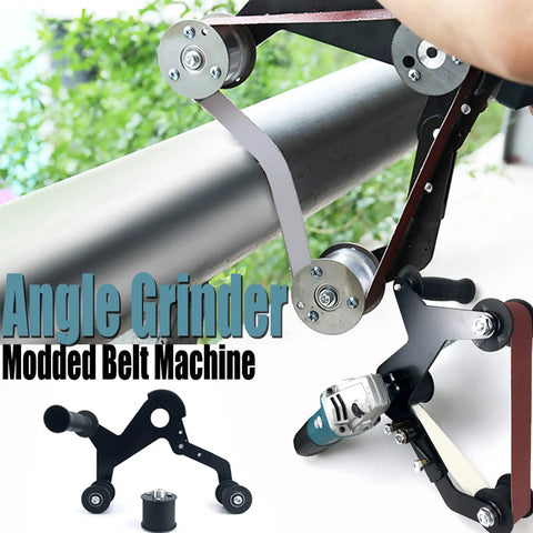 Heavy Duty Belt Sander Adapter For Angle Grinder Tough As Nails Stainless Steel Quick Release Sanding Belt Attachment in use.