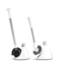 Must Have Toilet Plunger And Toilet Brush Set With Holder Magnetic Drip Free Covers crescent brush head white stainless steel