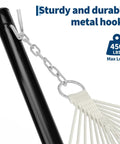 Close-up of 12 Ft Hammock Stand With Hooks And Chains For Two Beefy Heavy Duty Steel Frame, showing hooks and chain detail.