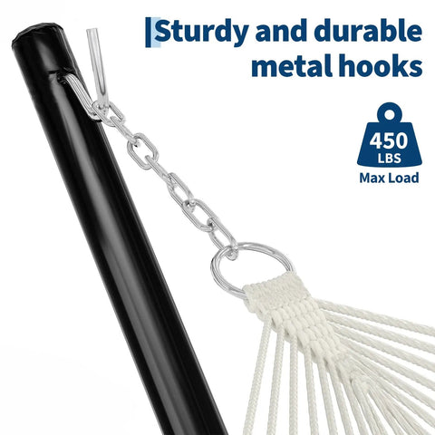 Close-up of 12 Ft Hammock Stand With Hooks And Chains For Two Beefy Heavy Duty Steel Frame, showing hooks and chain detail.