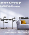 Groove Electric Drum Kit with 8 Inch Double Layer Mesh Pads and 210 Plus Sounds in compact living room setting, folded.