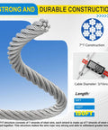 Heavy Duty Three Sixteenth Inch Galvanized Steel Wire Rope Kit, 150 Feet, 7x7 Construction showcased with measurements