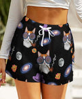 High Waist Workout Shorts For Women With Drawstring And Pockets, Loose Fit Breathable Athletic Shorts For Gym And Running, Galaxy Space Cat Print