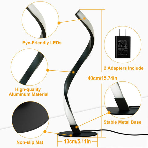 S Shaped Spiral LED Table Lamps Set Of 2 With Three Color Modes And Ten Brightness Levels Modern Metal Bedside Lights details