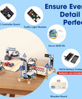 SharkBot 2 In 1 Intelligent Transportation Kit For Arduino And Scratch Smart Robot Car Kit Kid Friendly STEM Coding Toy For Classroom And Home Education ESP32 Powered Hands On Learning For Kids And Teens, wooden board