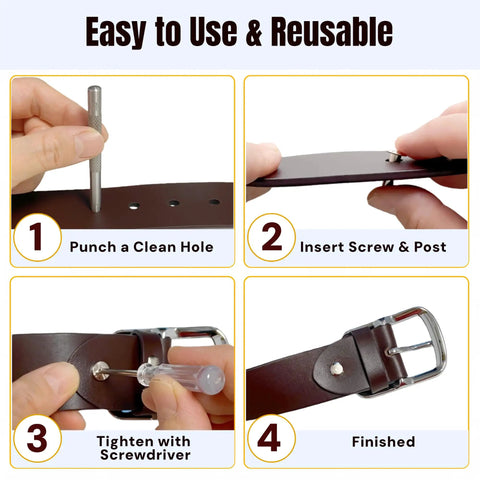 Steps using Leather Craft Chicago Screw Kit With 115 Sets Of 304 Stainless Binding Screws And Posts, DIY Friendly Pro Grade
