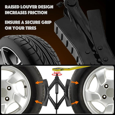 Heavy Duty X Shape Wheel Chocks For RVs And Travel Trailers With Wrench Anti Move Pair Stabilizers installed between dual tires
