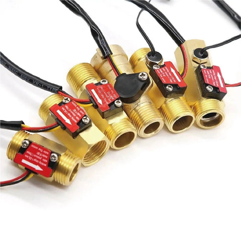 Brass Water Flow Sensor Flow Meter for home plumbing with digital monitoring, wires and brass body, YF B7 Temp model