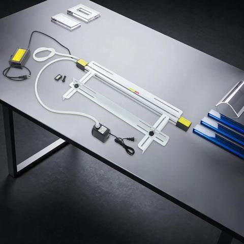 24 Inch 1000W Acrylic Heat Bending Machine With Water Cooling For Plexiglass Plastic on a table with components arranged.