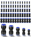 100 Piece Quick Connect Air Hose Fittings Set In Five Sizes 1/4, 5/32, 5/16, 3/8, And 1/2 Inch, Push To Connect Pneumatic Connectors