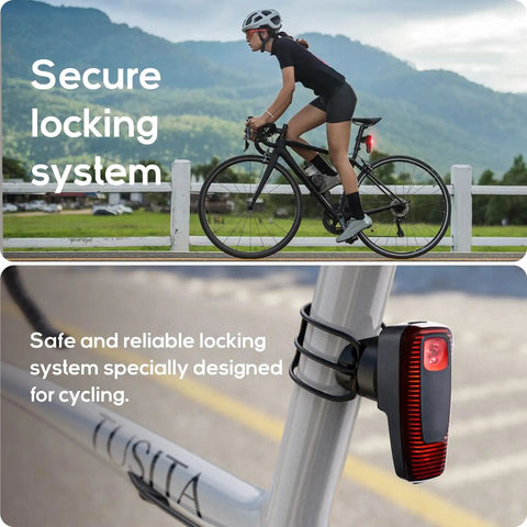 Cyclist riding bike with Seat Post Mount For Wahoo TRACKR Radar, Universal Fit For Round 25.4mm To 35.0mm Posts And Aero Or D Shaped Posts.