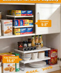 Expandable Foil And Plastic Wrap Organizer, 3-Tier Height Adjustable Kitchen Cabinet Rack shown in compact 9.8" and extended 15.6" sizes.