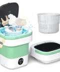 No Sweat Compact Laundry Setup With Smart Blue Light Wash And Turbo Spin Basket For Spotless Baby Clothes Intimates Socks Gray Portable Washing Machine 20 Liter Mini Washer with clothes inside.